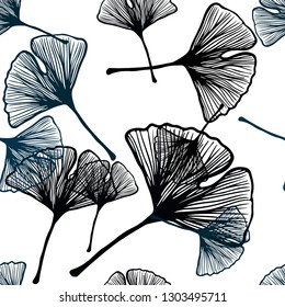 Dark BLUE vector seamless doodle pattern with leaves. An elegant bright illustration with leaves in Natural style. Pattern for design of fabric, wallpapers.