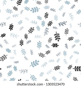 Dark BLUE vector seamless doodle pattern with leaves, branches. Decorative design in Indian style on white background. Template for business cards, websites.