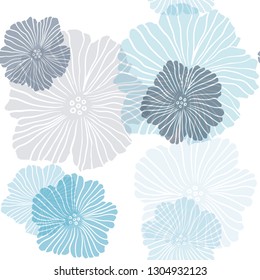 Dark BLUE vector seamless doodle pattern with flowers. Flowers with gradient on white background. Template for business cards, websites.