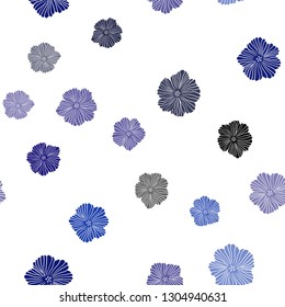 Dark BLUE vector seamless doodle texture with flowers. Flowers in natural style on white background. Texture for window blinds, curtains.
