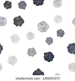 Dark BLUE vector seamless doodle backdrop with flowers. Sketchy doodle flowers on white background. Design for textile, fabric, wallpapers.