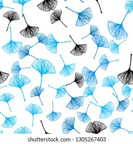 Dark BLUE vector seamless doodle layout with leaves. Shining colored illustration with leaves in doodle style. Pattern for design of fabric, wallpapers.