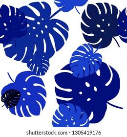 Dark BLUE vector seamless doodle pattern with leaves. Blurred decorative design in Indian style with leaves. Pattern for trendy fabric, wallpapers.