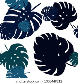 Dark BLUE vector seamless doodle pattern with leaves. Blurred decorative design in Indian style with leaves. Texture for window blinds, curtains.