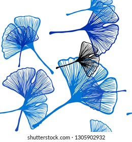 Dark BLUE vector seamless doodle layout with leaves. Glitter abstract illustration with doodles and leaves. Design for textile, fabric, wallpapers.