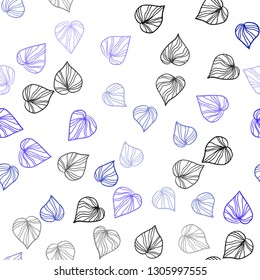 Dark BLUE vector seamless doodle layout with leaves. Colorful abstract illustration with leaves in doodle style. Pattern for design of window blinds, curtains.