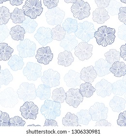 Dark BLUE vector seamless doodle template with flowers. Brand new colored illustration with flowers. Texture for window blinds, curtains.