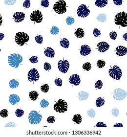 Dark BLUE vector seamless doodle layout with leaves. Glitter abstract illustration with doodles and leaves. Pattern for design of fabric, wallpapers.