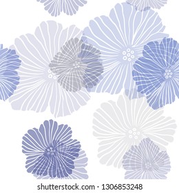 Dark BLUE vector seamless doodle texture with flowers. Doodle illustration of flowers in Origami style. Pattern for design of fabric, wallpapers.