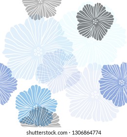 Dark BLUE vector seamless doodle pattern with flowers. Illustration with colorful abstract doodle flowers. Design for textile, fabric, wallpapers.