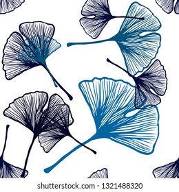 Dark BLUE vector seamless doodle texture with leaves. leaves on blurred abstract background with gradient. Design for wallpaper, fabric makers.