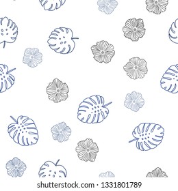 Dark BLUE vector seamless doodle pattern with flowers, leaves. An elegant bright illustration with leaves and flowers. Pattern for trendy fabric, wallpapers.