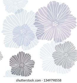 Dark BLUE vector seamless doodle backdrop with flowers. Sketchy doodle flowers on white background. Pattern for design of fabric, wallpapers.