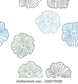 Dark BLUE vector seamless doodle background with flowers. Decorative design of flowers on white background. Design for wallpaper, fabric makers.