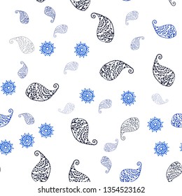 Dark BLUE vector seamless doodle pattern with leaves and flowers. Colorful illustration in doodle style with leaves, flowers. Pattern for design of fabric, wallpapers.
