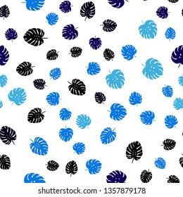 Dark BLUE vector seamless doodle background with leaves. New colorful illustration in doodle style with leaves. Design for wallpaper, fabric makers.