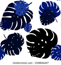Dark BLUE vector seamless doodle layout with leaves. Glitter abstract illustration with doodles and leaves. Texture for window blinds, curtains.