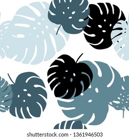 Dark BLUE vector seamless doodle pattern with leaves. Shining colored illustration with leaves in doodle style. Template for business cards, websites.