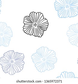 Dark BLUE vector seamless doodle pattern with flowers. Modern abstract illustration with flowers. Design for textile, fabric, wallpapers.
