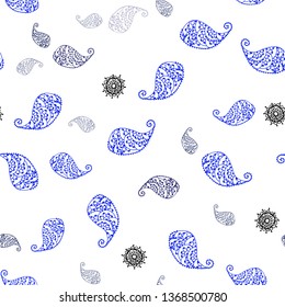 Dark BLUE vector seamless doodle background with leaves and flowers. Illustration with doodles on abstract template. Pattern for trendy fabric, wallpapers.