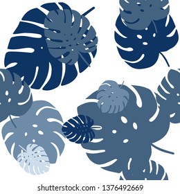 Dark BLUE vector seamless doodle backdrop with leaves. Sketchy doodles with leaves on blurred background. Design for textile, fabric, wallpapers.
