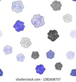 Dark BLUE vector seamless doodle background with flowers. Doodle illustration of flowers in Origami style. Texture for window blinds, curtains.