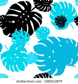 Dark BLUE vector seamless doodle pattern with leaves. Colorful illustration in doodle style with leaves. Pattern for trendy fabric, wallpapers.