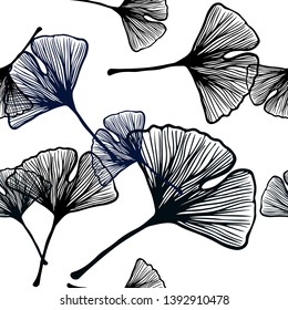 Dark BLUE vector seamless doodle layout with leaves. A vague abstract illustration with leaves in doodles style. Texture for window blinds, curtains.
