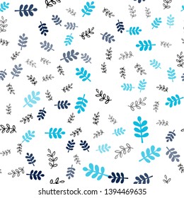Dark BLUE vector seamless doodle pattern with leaves, branches. Decorative design in Indian style on white background. Design for wallpaper, fabric makers.