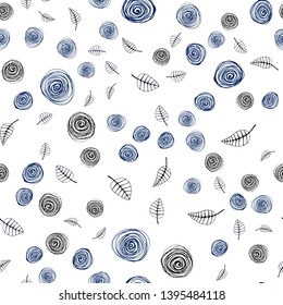 Dark BLUE vector seamless doodle pattern with leaves and flowers. Modern abstract illustration with leaves and flowers. Template for business cards, websites.