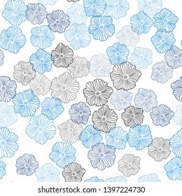Dark BLUE vector seamless doodle backdrop with flowers. Colorful illustration in doodle style with flowers. Pattern for trendy fabric, wallpapers.