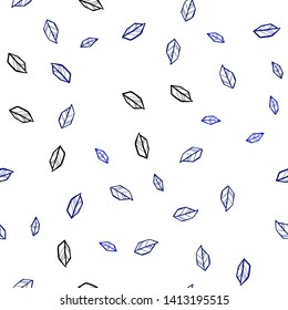 Dark BLUE vector seamless doodle texture with leaves. Sketchy doodles with leaves on blurred background. Texture for window blinds, curtains.