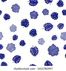 Dark BLUE vector seamless doodle background with flowers, leaves. Modern abstract illustration with leaves and flowers. Texture for window blinds, curtains.