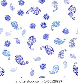 Dark BLUE vector seamless doodle background with leaves and flowers. Colorful abstract illustration with leaves in doodle style. Pattern for design of fabric, wallpapers.