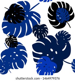 Dark BLUE vector seamless doodle pattern with leaves. Doodle illustration of leaves in Origami style with gradient. Texture for window blinds, curtains.