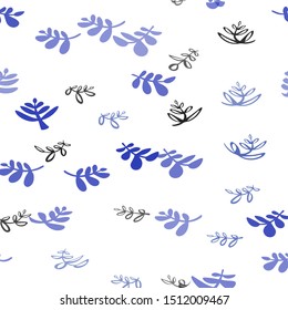 Dark BLUE vector seamless doodle template with leaves. leaves on blurred abstract background with gradient. Pattern for trendy fabric, wallpapers.