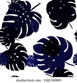 Dark BLUE vector seamless doodle background with leaves. Colorful illustration in doodle style with leaves. Template for business cards, websites.