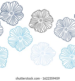 Dark BLUE vector seamless doodle texture with flowers. Colorful illustration in doodle style with flowers. Texture for window blinds, curtains.