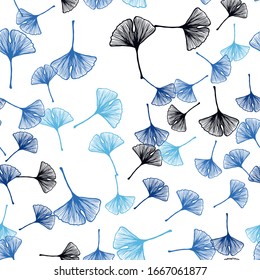 Dark BLUE vector seamless doodle template with leaves. leaves on blurred abstract background with gradient. Design for wallpaper, fabric makers.