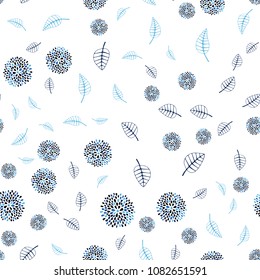 Dark BLUE vector seamless elegant pattern with leaves and flowers. Colorful illustration in doodle style with leaves, flowers. Elegant pattern for your brand book.