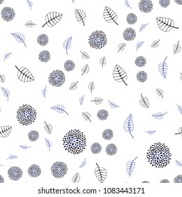 Dark BLUE vector seamless elegant background with leaves and flowers. Colorful illustration in doodle style with leaves, flowers. Pattern for heads of websites and designs.