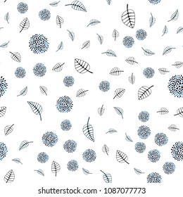 Dark BLUE vector seamless elegant pattern with leaves and flowers. Leaves and flowers with gradient on white background. Hand painted design for web, leaflet, textile.