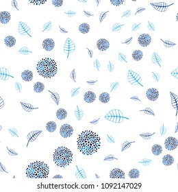 Dark BLUE vector seamless elegant background with leaves and flowers. Shining colored illustration with leaves and flowers. Hand painted design for web, leaflet, textile.