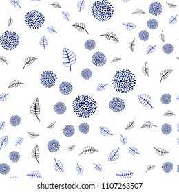 Dark BLUE vector seamless elegant pattern with leaves and flowers. Shining colored illustration with leaves and flowers. Completely new design for your business.