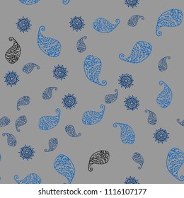 Dark BLUE vector seamless elegant wallpaper with leaves and flowers. Illustration with doodles on abstract template. Pattern for heads of websites and designs.