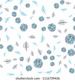 Dark BLUE vector seamless elegant pattern with leaves and flowers. Illustration with doodles on abstract template. Brand new design for your business.