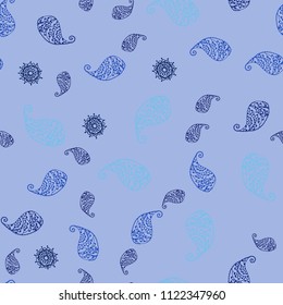 Dark BLUE vector seamless elegant wallpaper with leaves and flowers. Illustration with doodles on abstract template. Completely new design for your business.