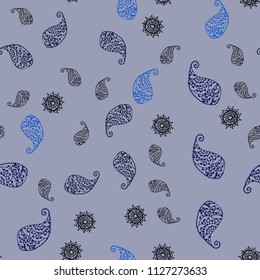 Dark BLUE vector seamless elegant wallpaper with leaves and flowers. Decorative design in Indian style on white background. A new texture for your wallpaper design.