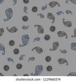 Dark BLUE vector seamless elegant background with leaves and flowers. Doodle illustration of leaves and flowers in Origami style. Elegant pattern for your brand book.