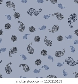 Dark BLUE vector seamless elegant wallpaper with leaves and flowers. Leaves and flowers with gradient on white background. Doodle design can be used for your web site.